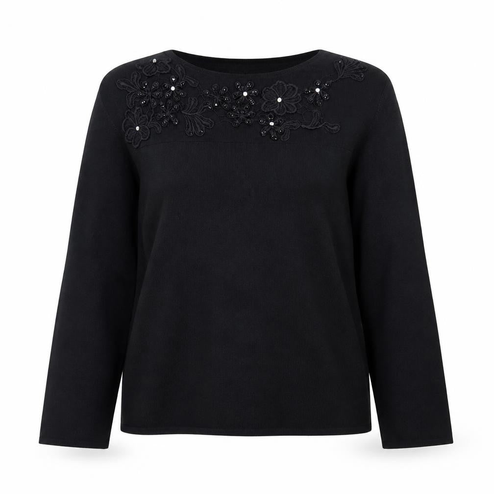 Roman Originals Women’s Black Beaded Crew Neck Long Sleeve Jumper M/L