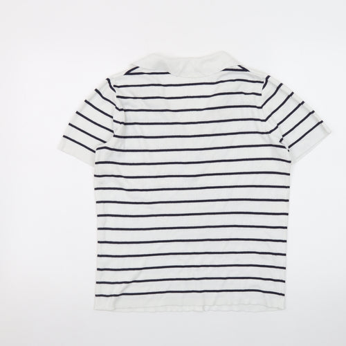 Et Vous Women's White Navy Striped Polo Top Size 10 Short Sleeve