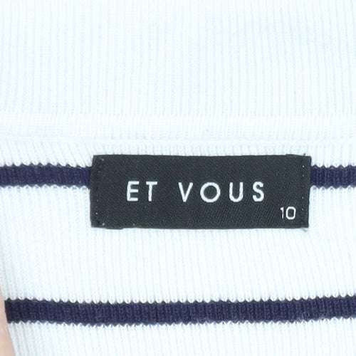 Et Vous Women's White Navy Striped Polo Top Size 10 Short Sleeve