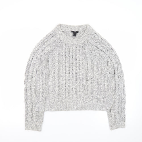H&M Women Grey Cable-Knit Crew Neck Jumper Size 8