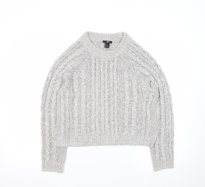 H&M Women Grey Cable-Knit Crew Neck Jumper Size 8