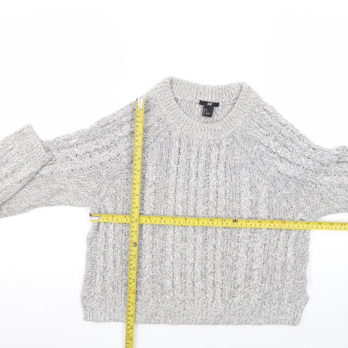 H&M Women Grey Cable-Knit Crew Neck Jumper Size 8