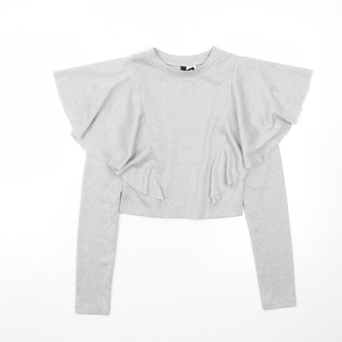 H&M Divided Women’s Silver Glitter Ruffle Jumper XS Long Sleeve