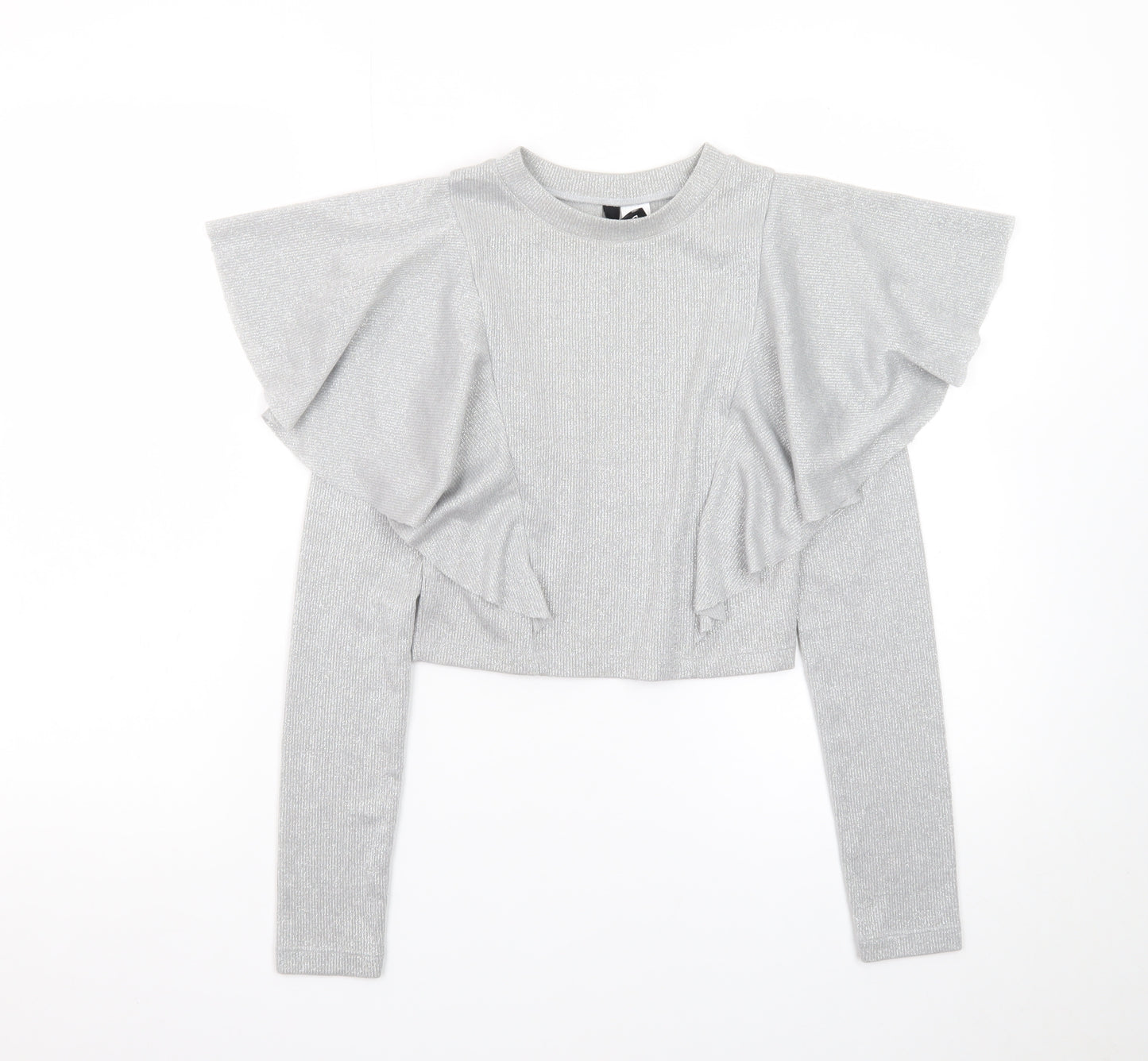 H&M Divided Women’s Silver Glitter Ruffle Jumper XS Long Sleeve