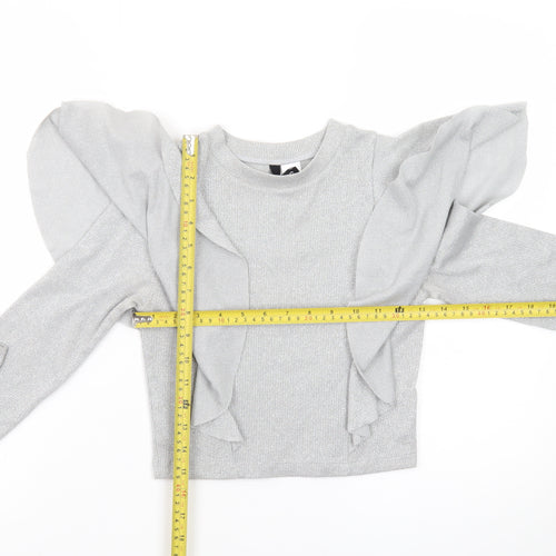 H&M Divided Women’s Silver Glitter Ruffle Jumper XS Long Sleeve