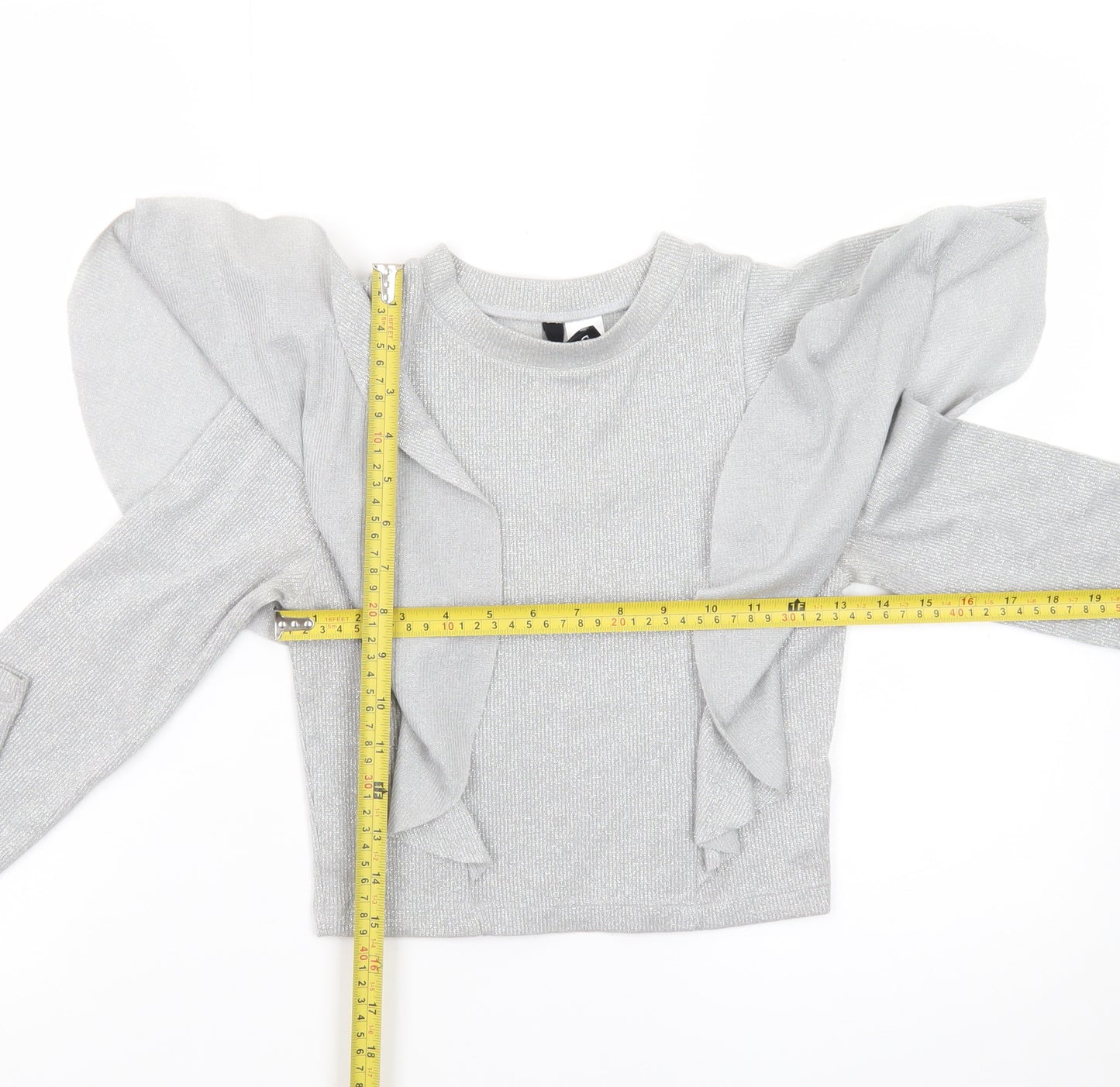 H&M Divided Women’s Silver Glitter Ruffle Jumper XS Long Sleeve