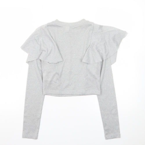 H&M Divided Women’s Silver Glitter Ruffle Jumper XS Long Sleeve