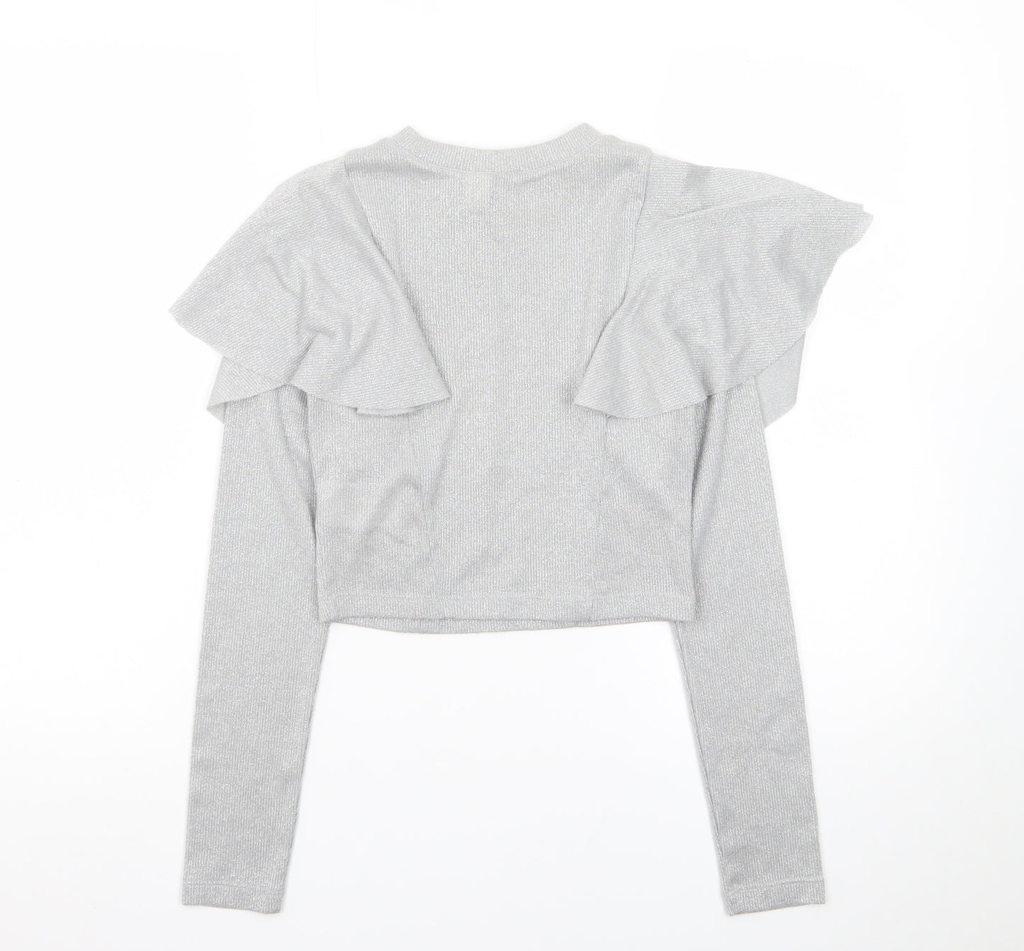 H&M Divided Women’s Silver Glitter Ruffle Jumper XS Long Sleeve