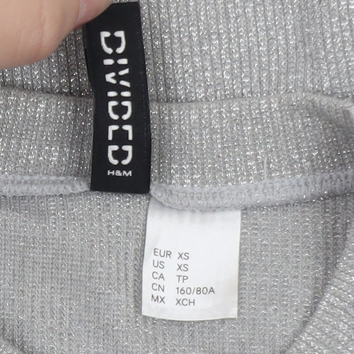 H&M Divided Women’s Silver Glitter Ruffle Jumper XS Long Sleeve