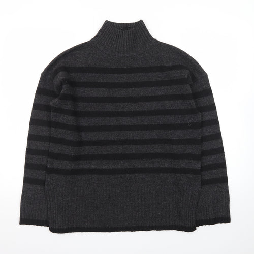 New Look Women's Grey Stripe Roll Neck Jumper Size M