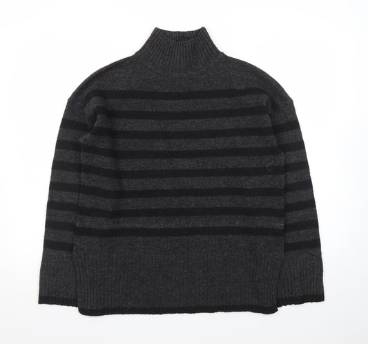 New Look Women's Grey Stripe Roll Neck Jumper Size M