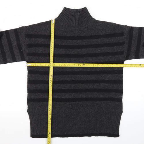 New Look Women's Grey Stripe Roll Neck Jumper Size M