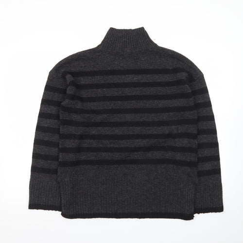 New Look Women's Grey Stripe Roll Neck Jumper Size M
