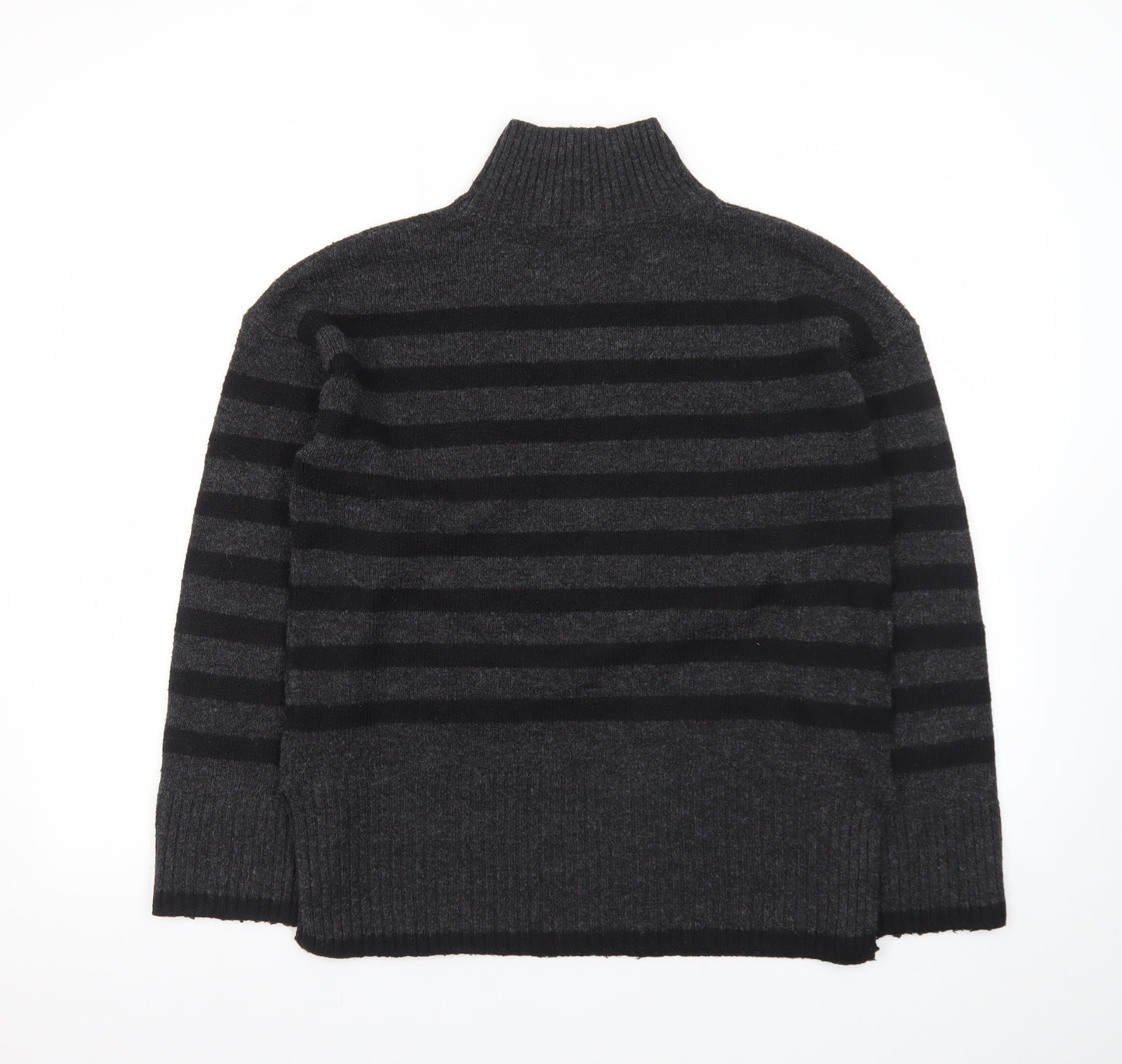 New Look Women's Grey Stripe Roll Neck Jumper Size M