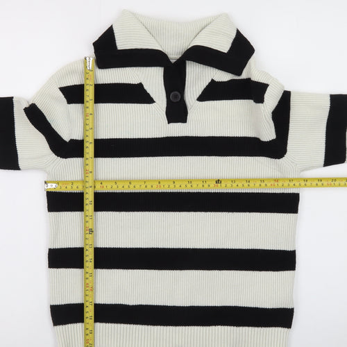Zara Teens Black White Striped Collared Henley Knit Jumper XS