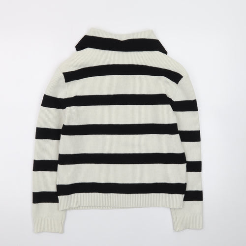 Zara Teens Black White Striped Collared Henley Knit Jumper XS
