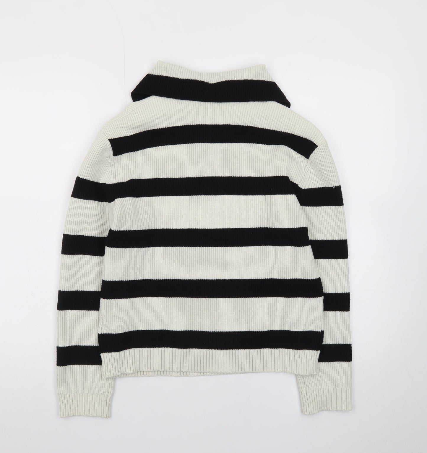 Zara Teens Black White Striped Collared Henley Knit Jumper XS