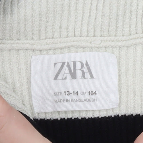 Zara Teens Black White Striped Collared Henley Knit Jumper XS