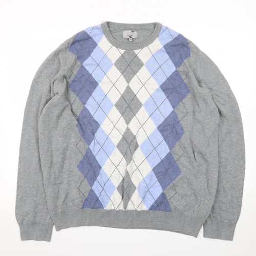 Marks and Spencer Men’s Grey Argyle Cotton Pullover Jumper 2XL