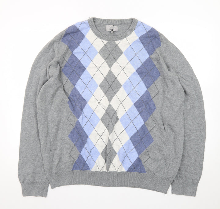 Marks and Spencer Men’s Grey Argyle Cotton Pullover Jumper 2XL