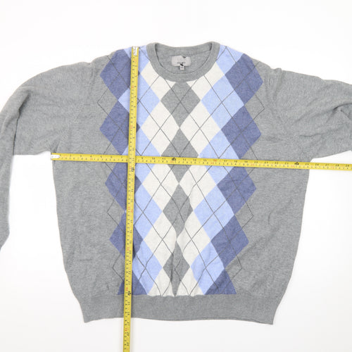 Marks and Spencer Men’s Grey Argyle Cotton Pullover Jumper 2XL