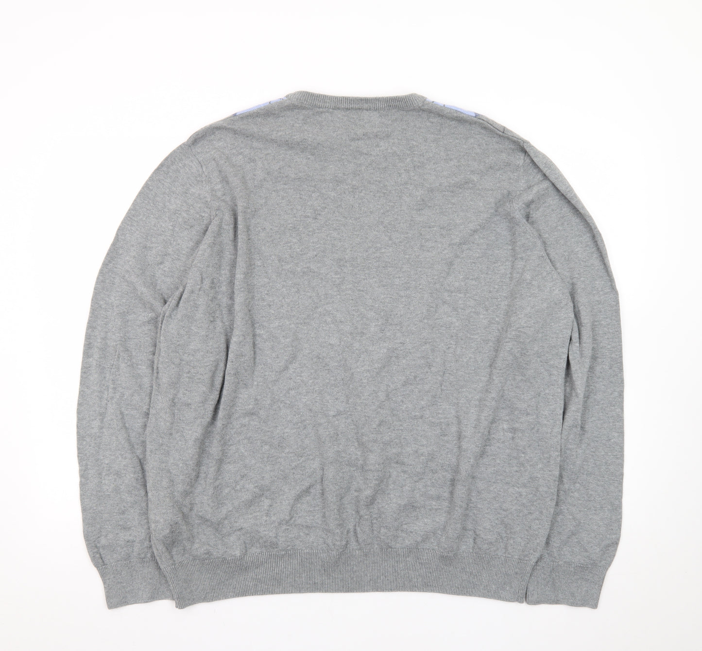 Marks and Spencer Men’s Grey Argyle Cotton Pullover Jumper 2XL