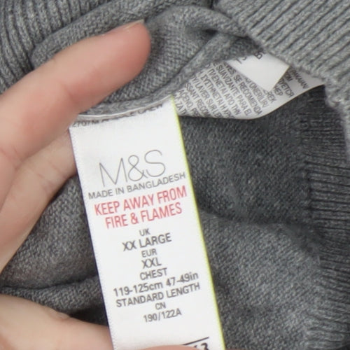 Marks and Spencer Men’s Grey Argyle Cotton Pullover Jumper 2XL