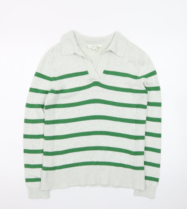 Seasalt Cornwall Women’s Green Striped Organic Cotton Collared Jumper Size 8