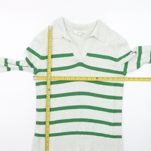 Seasalt Cornwall Women’s Green Striped Organic Cotton Collared Jumper Size 8