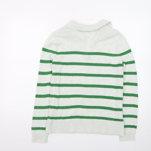 Seasalt Cornwall Women’s Green Striped Organic Cotton Collared Jumper Size 8