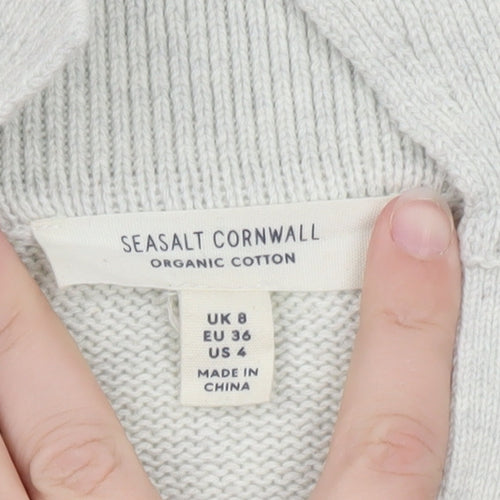 Seasalt Cornwall Women’s Green Striped Organic Cotton Collared Jumper Size 8