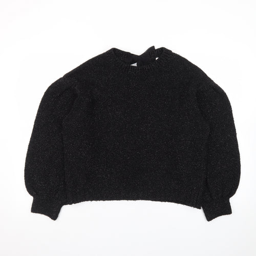Tu Women's Black Metallic Puff Sleeve Knit Jumper Size 14