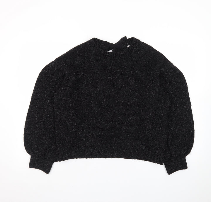 Tu Women's Black Metallic Puff Sleeve Knit Jumper Size 14