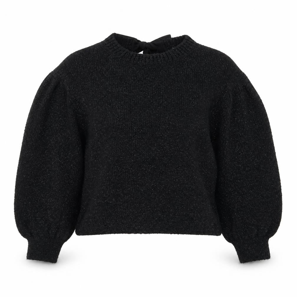 Front view of Tu Women's Black Metallic Puff Sleeve Knit Jumper, size 14