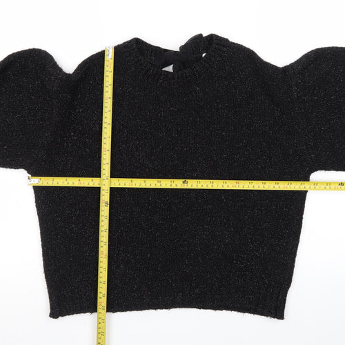 Tu Women's Black Metallic Puff Sleeve Knit Jumper Size 14