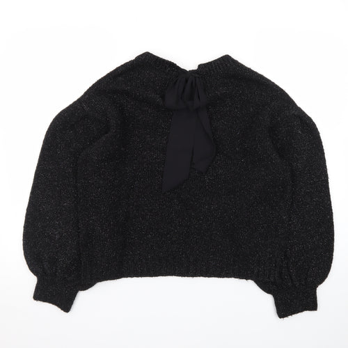 Tu Women's Black Metallic Puff Sleeve Knit Jumper Size 14