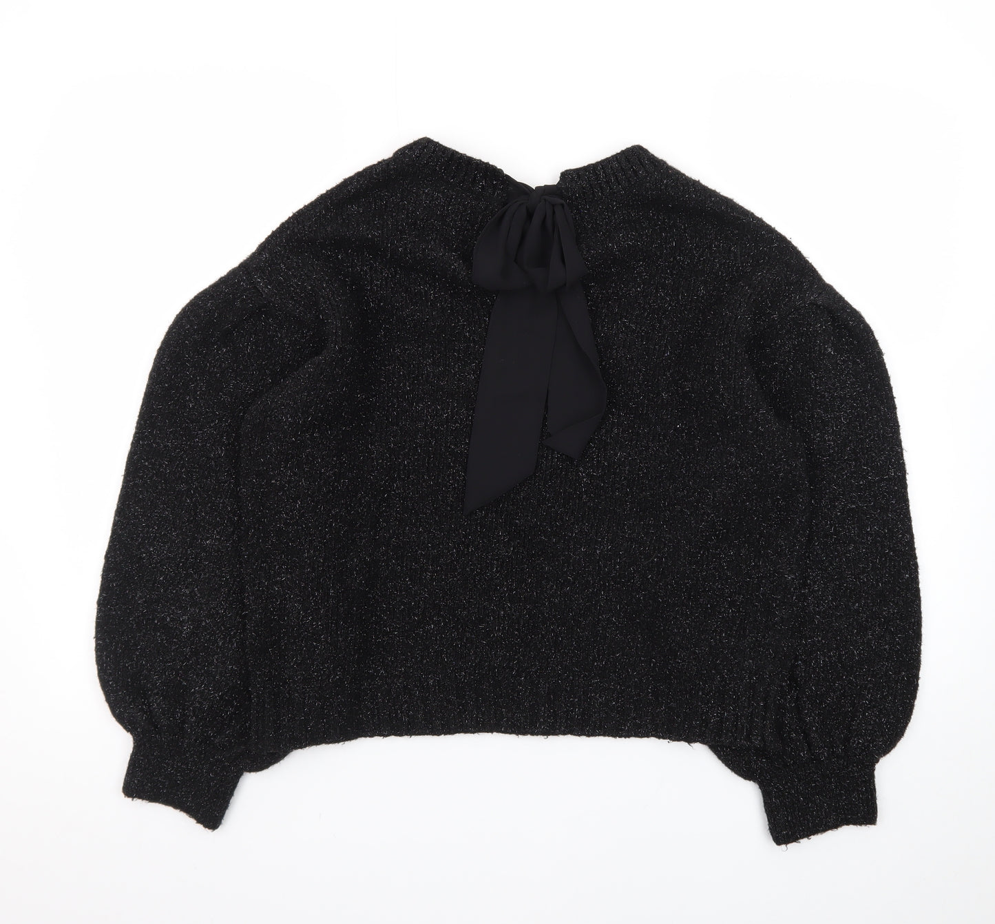 Tu Women's Black Metallic Puff Sleeve Knit Jumper Size 14
