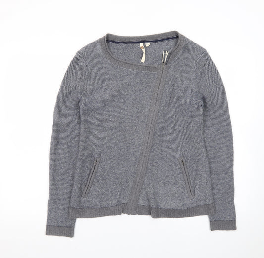 White Stuff Women Grey Zip Cardigan UK 12 Wool Blend Asymmetric Style