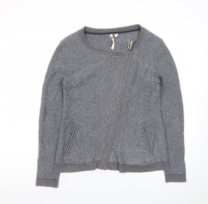 White Stuff Women Grey Zip Cardigan UK 12 Wool Blend Asymmetric Style