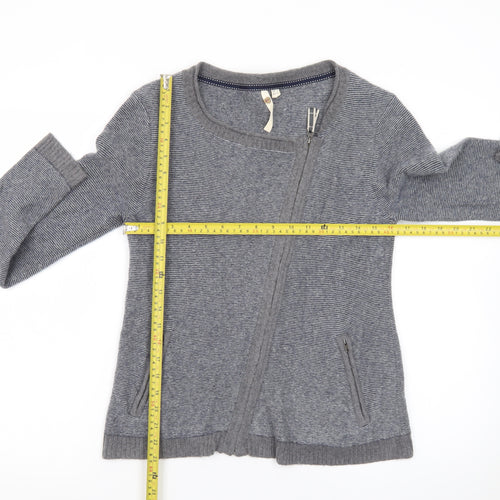 White Stuff Women Grey Zip Cardigan UK 12 Wool Blend Asymmetric Style