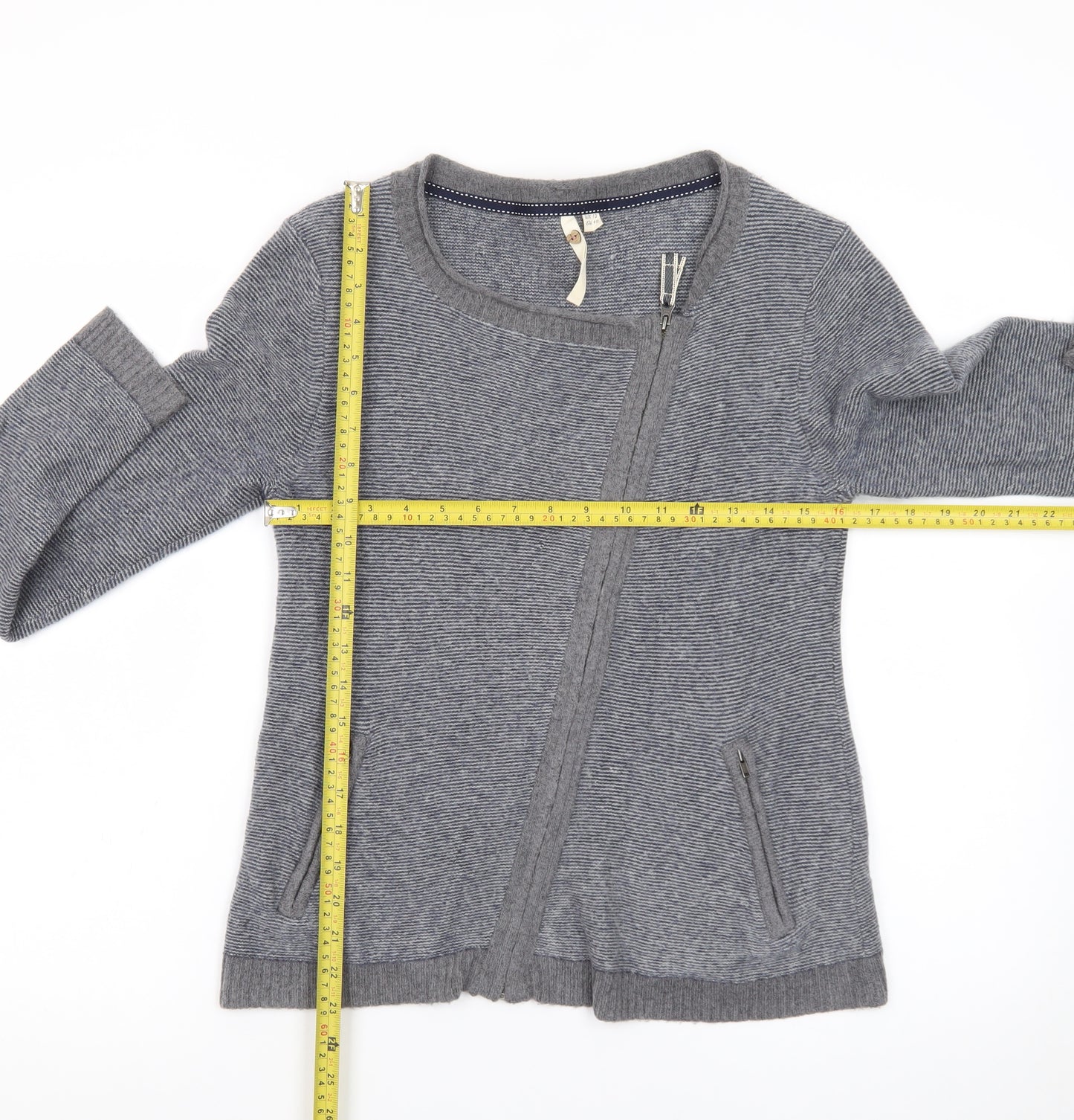 White Stuff Women Grey Zip Cardigan UK 12 Wool Blend Asymmetric Style