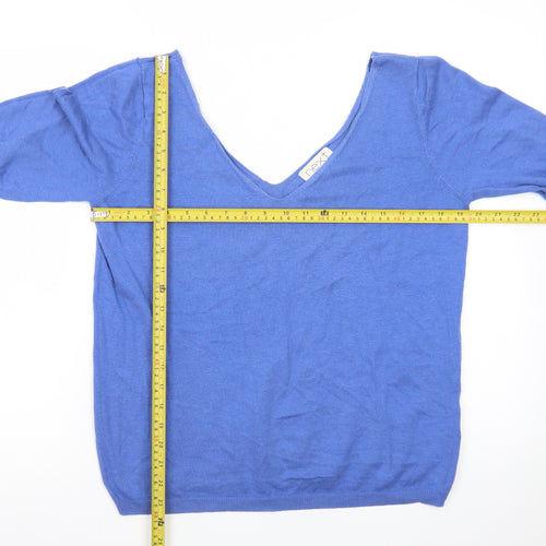 Next Womens Blue V-Neck Short Sleeve Pullover Jumper Size 14