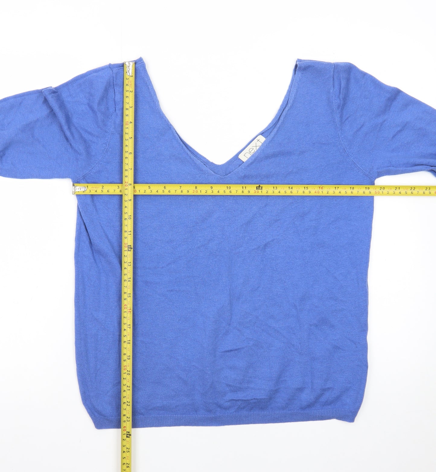 Next Womens Blue V-Neck Short Sleeve Pullover Jumper Size 14