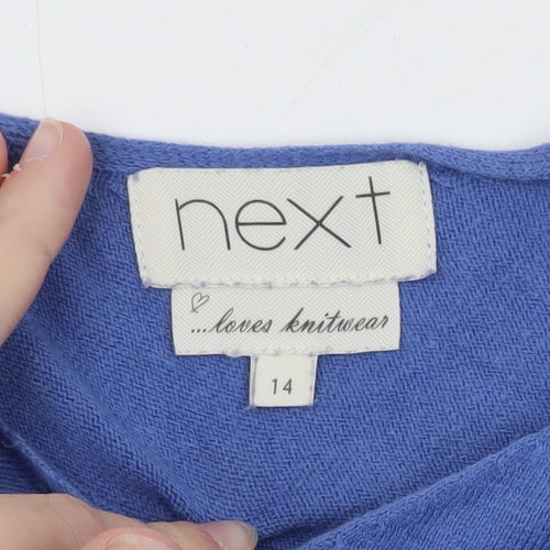 Next Womens Blue V-Neck Short Sleeve Pullover Jumper Size 14