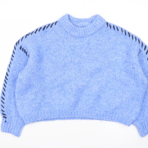 Primark Women Blue Chunky Knit High Neck Jumper XS