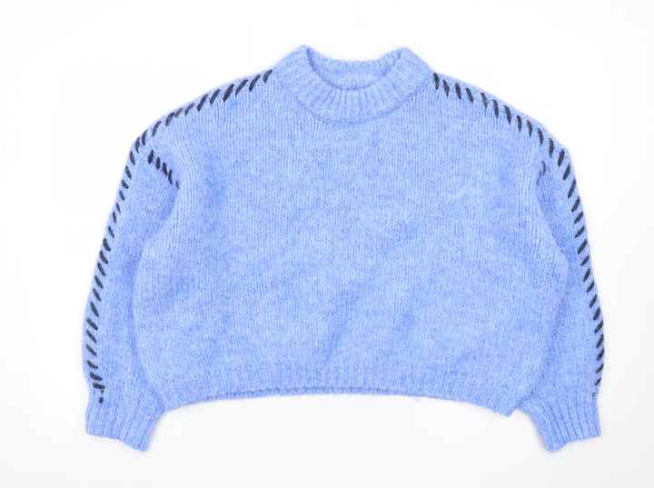 Primark Women Blue Chunky Knit High Neck Jumper XS