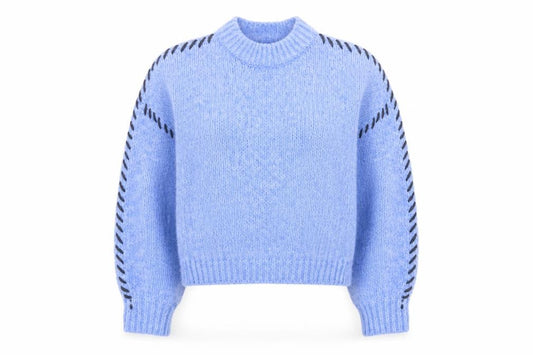 Front view of Primark Women Blue Chunky Knit High Neck Jumper XS