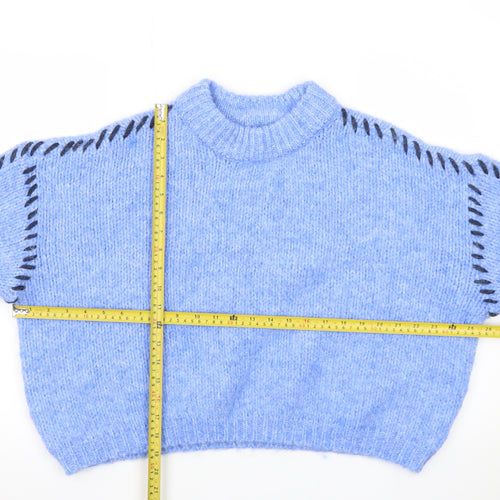 Primark Women Blue Chunky Knit High Neck Jumper XS