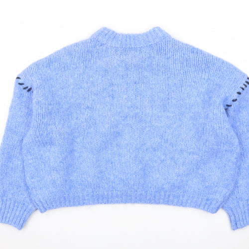 Primark Women Blue Chunky Knit High Neck Jumper XS
