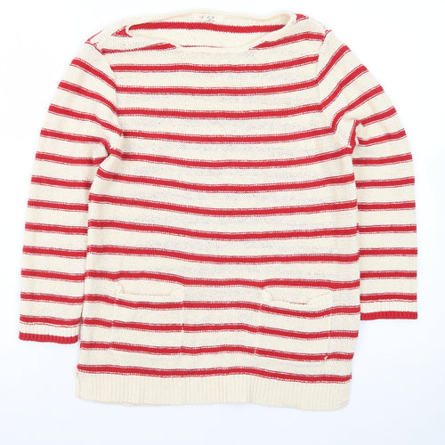 White Stuff Women's Beige Red Striped Linen Blend Jumper UK 10